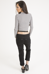 Pink Striped Ribbed Choker Cut Out Crop Top - Mina-Crop Tops