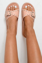 Pink Studded Buckle Sliders - Feliciti-Sliders