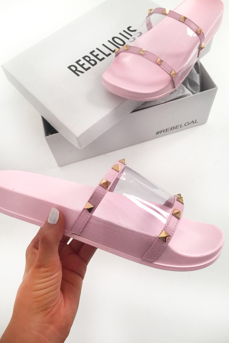 Pink Studded Clear Sliders - Libertee-Sliders