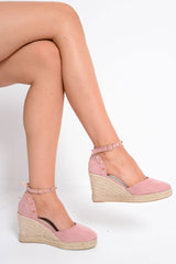 Pink Studded Espadrille Wedges - Margerie-Wedges