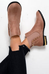 Pink Studded Faux Suede Ankle Boots - Pearson-Boots