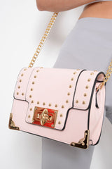 Pink Studded Gold Clasp Cross Body Bag - Marjan-Bags
