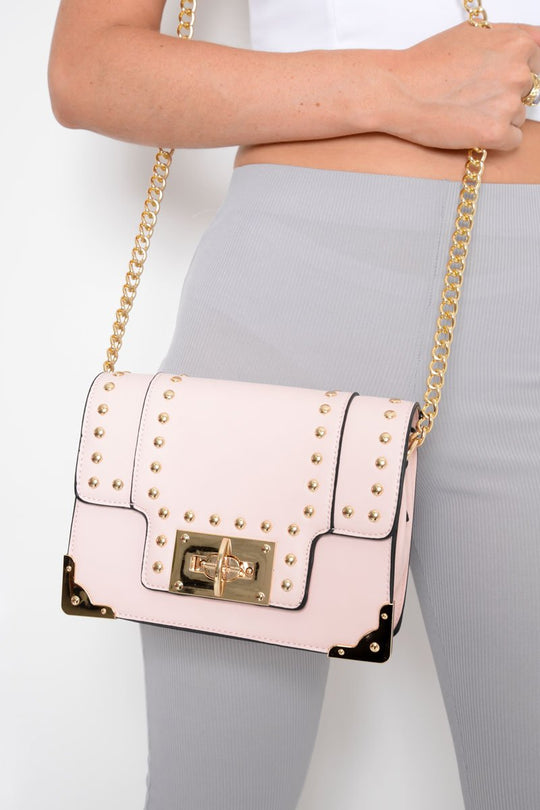 Pink Studded Gold Clasp Cross Body Bag - Marjan