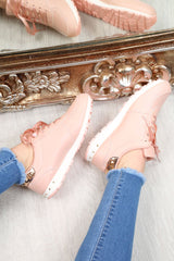 Pink Studded Ribbon Lace Up Trainers - Mckynley-Trainers