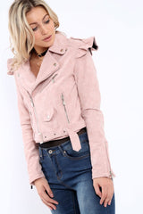 Pink Suede Biker Jacket - Taya-Jackets