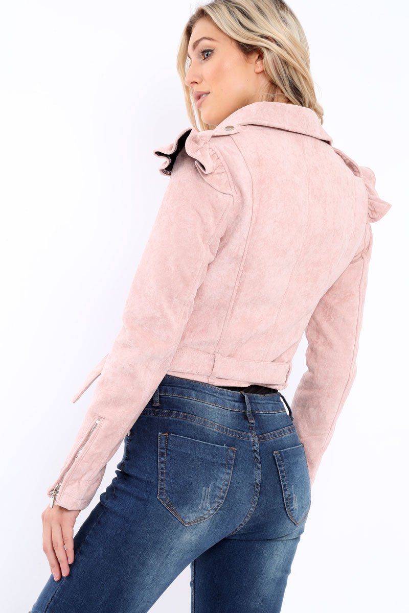 Pink Suede Biker Jacket - Taya-Jackets