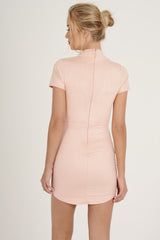 Pink Suede Choker Neck Dress - Alani-Dresses