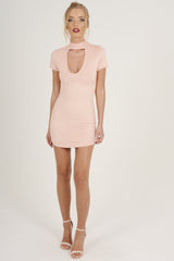 Pink Suede Choker Neck Dress - Alani-Dresses