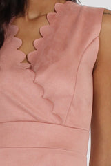 Pink Suede Scallop Hem Midi Dress - Melina-Dresses