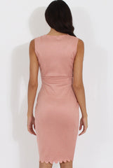 Pink Suede Scallop Hem Midi Dress - Melina-Dresses