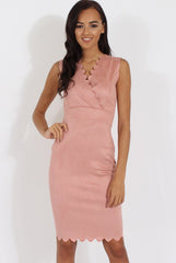 Pink Suede Scallop Hem Midi Dress - Melina-Dresses