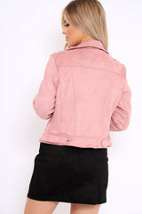 Pink Suedette Biker Jacket - Rachel-Jackets
