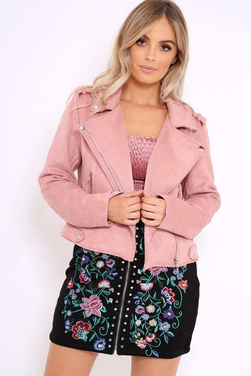 Pink Suedette Biker Jacket - Rachel – Rebellious Fashion