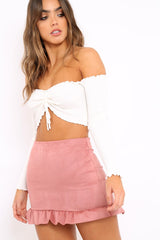 Pink Suedette Frill Hem Mini Skirt - Misse-Skirts