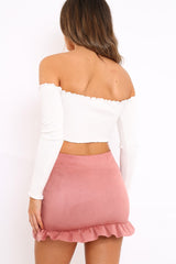 Pink Suedette Frill Hem Mini Skirt - Misse-Skirts