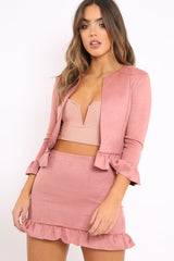 Pink Suedette Frill Hems Jacket - Elsa-Jackets