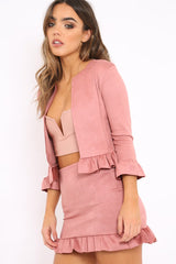 Pink Suedette Frill Hems Jacket - Elsa-Jackets