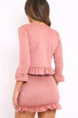 Pink Suedette Frill Hems Jacket - Elsa-Jackets