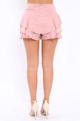Pink Suedette Frill High Waisted Shorts - Claudelle-Shorts