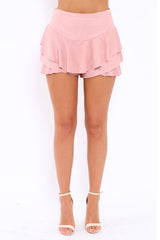 Pink Suedette Frill High Waisted Shorts - Claudelle-Shorts
