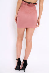 Pink Suedette Ruffle Hem Mini Skirt - Leearna-Skirts