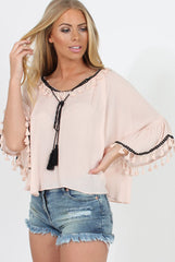 Pink Tassel Blouse - Maddey-Blouses