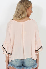Pink Tassel Blouse - Maddey-Blouses