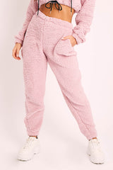 Pink Teddy Borg Joggers - Allyssa-Joggers