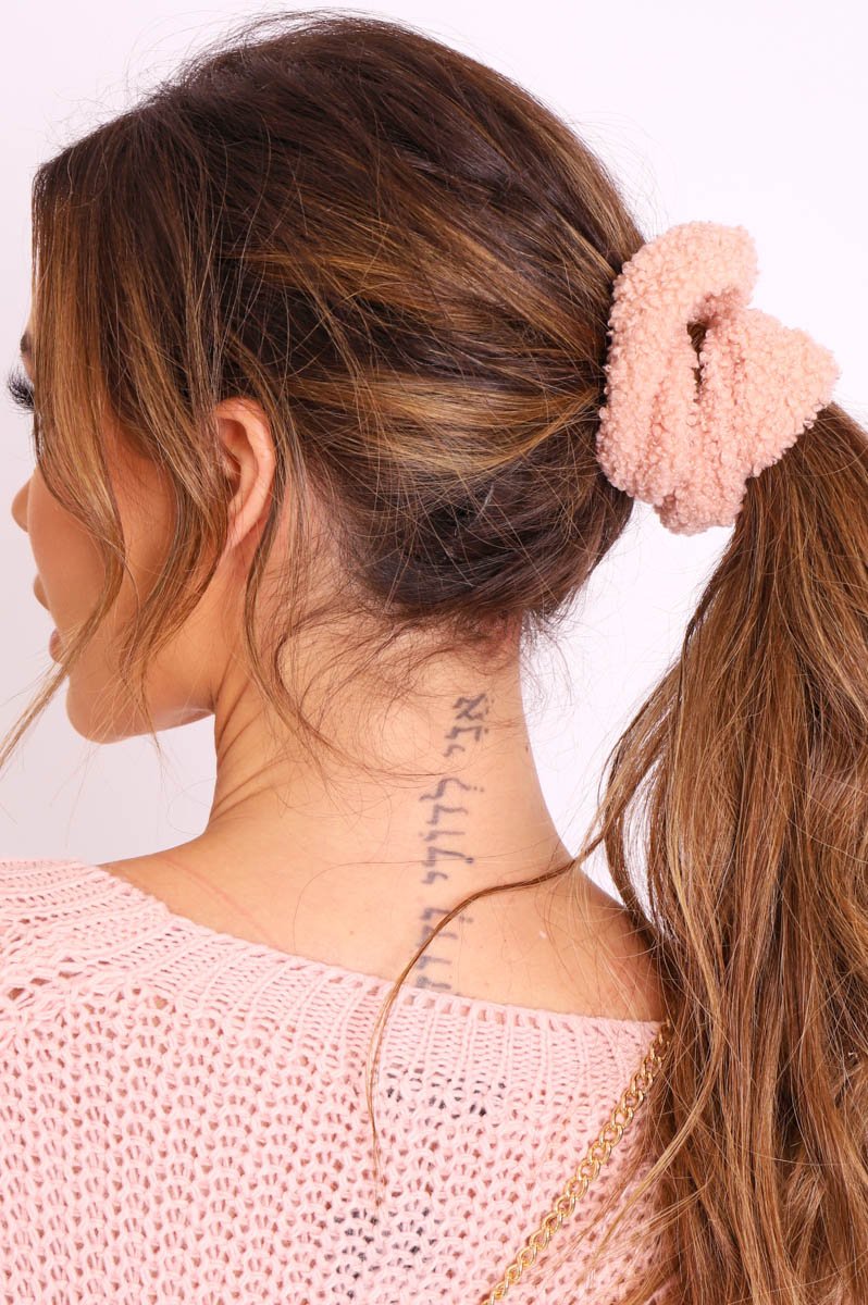 Pink Teddy Hair Scrunchie - Bassy-Hair