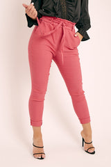 Pink Tie Belt Paperbag Waist Trousers - Jaylea-Trousers