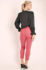 Pink Tie Belt Paperbag Waist Trousers - Jaylea-Trousers