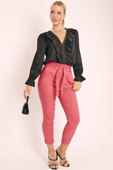 Pink Tie Belt Paperbag Waist Trousers - Jaylea-Trousers