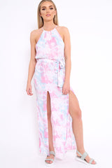 Pink Tie Dye Halterneck Maxi Dress - Momina-Dresses