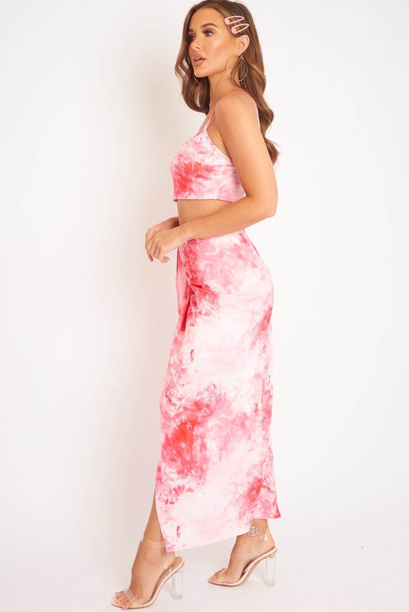 Pink Tie Dye Midi Skirt and Crop Top Co-ord - Lisa-Co-ords