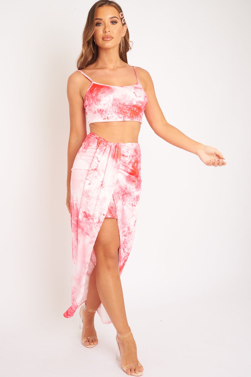 Pink Tie Dye Midi Skirt and Crop Top Co-ord - Lisa-Co-ords