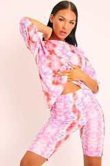 Pink Tie Dye Ribbed Cycling Shorts Co-ord - Haizlee-Co-ords