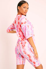 Pink Tie Dye Ribbed Cycling Shorts Co-ord - Haizlee-Co-ords