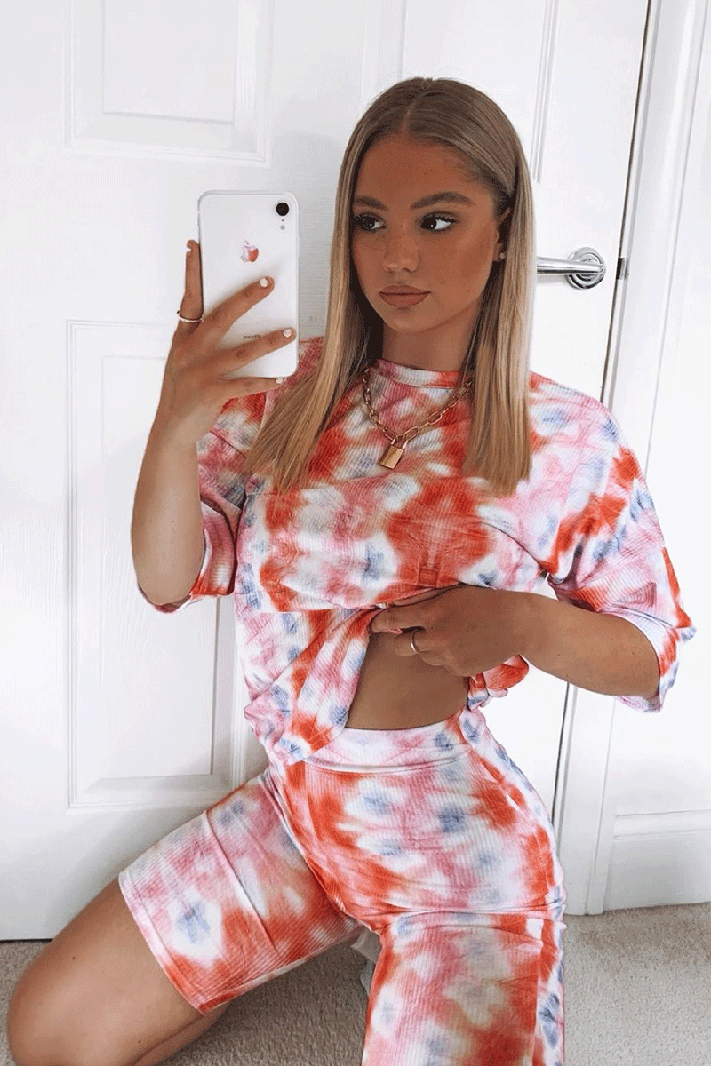 Pink Tie Dye Ribbed Cycling Shorts Co-ord - Haizlee-Co-ords