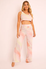 Pink Tie-Dye Ribbed Vest Loungewear Co-ord - Alaire-Loungewear