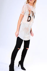 Pink Tie Dye Sheer Mesh 'Friday' Slogan T-Shirt Dress - Flynn-Dresses