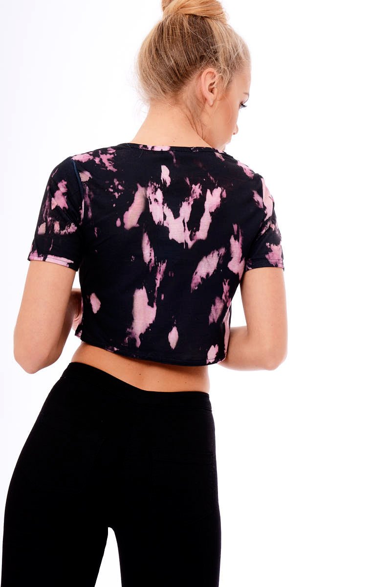 Pink Tie Dye Slogan Print Crop Top - Jaiden-Crop Tops