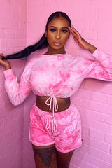Pink Tie Dye Sweatshirt Shorts Loungewear Set - Jessa-Loungewear