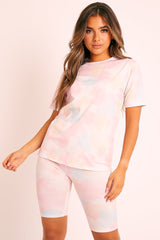 Pink Tie-Dye T-shirt Cycling Short Set - Boni-Co-ords