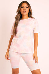 Pink Tie-Dye T-shirt Cycling Short Set - Boni-Co-ords