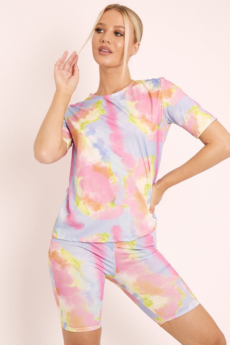 Pink Tie Dye T-shirt and Cycling Shorts Co-ord - Emmalin-Co-ords