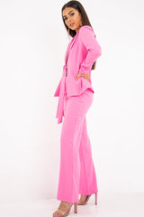 Pink Tie Front Blazer Wide Leg Trouser Co-Ord - Saphira-Co-ords