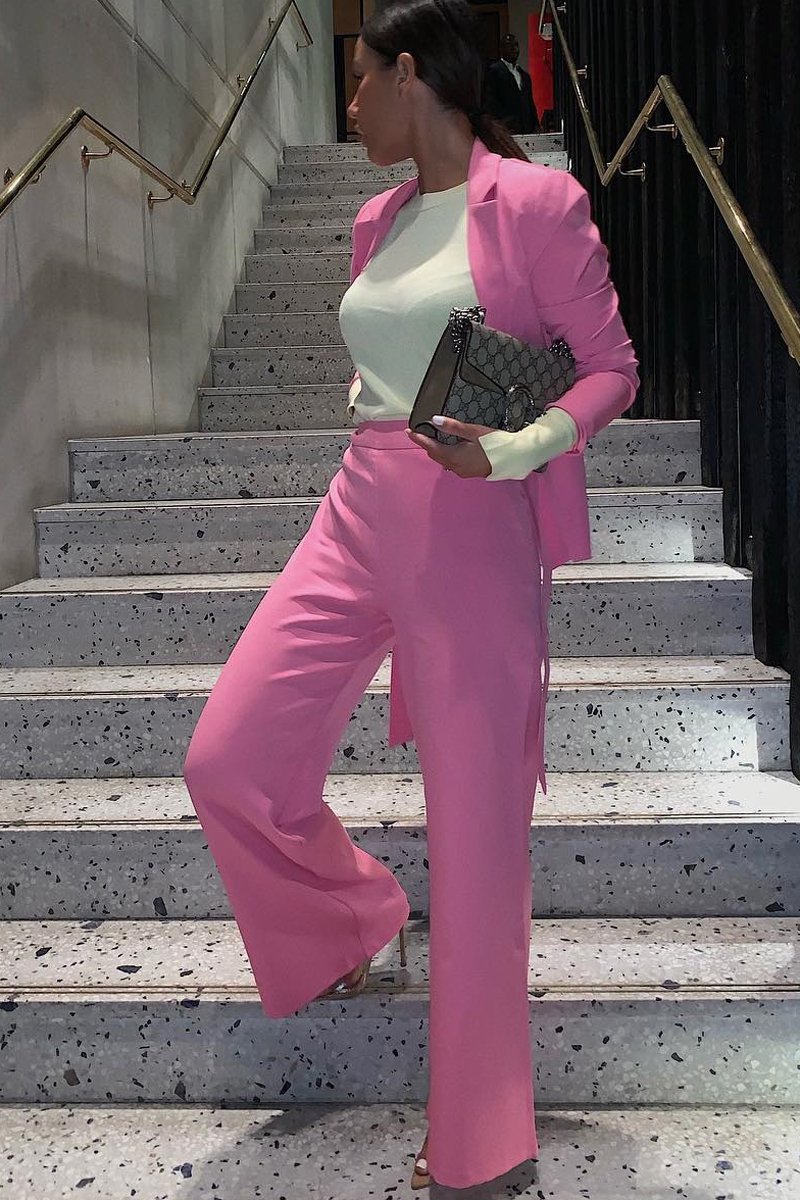 Pink Tie Front Blazer Wide Leg Trouser Co-Ord - Saphira-Co-ords