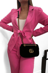 Pink Tie Front Blazer Wide Leg Trouser Co-Ord - Saphira-Co-ords