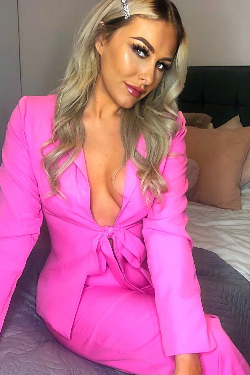 Pink Tie Front Blazer Wide Leg Trouser Co-Ord - Saphira-Co-ords