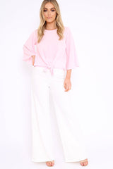 Pink Tie Front Top with Flare Sleeves - Wren-Tops